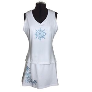DTL Lycra Made In USA White Blue Blink Top and Skort Tennis Golf Set  L